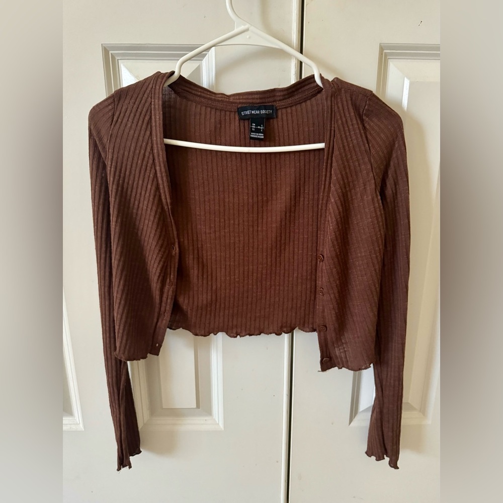 Thin Brown Button-Up Sweater